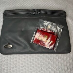 Vintage Etienne Aigner Gray Leather Wristlet Clutch Bag Mirror 1980s